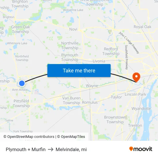 Plymouth + Murfin to Melvindale, mi map