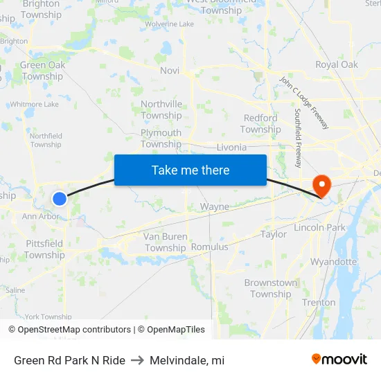 Green Rd Park N Ride to Melvindale, mi map