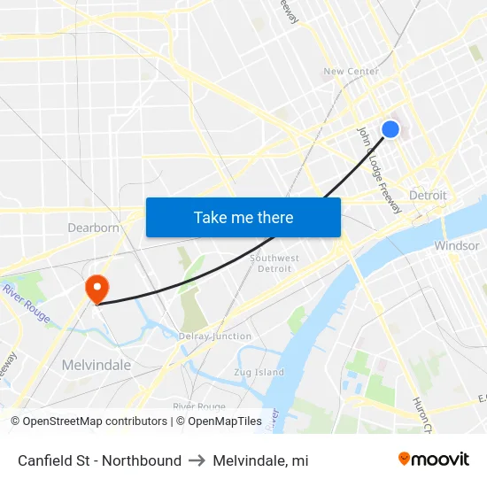 Canfield St - Northbound to Melvindale, mi map