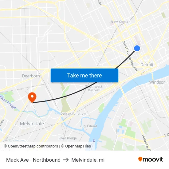 Mack Ave - Northbound to Melvindale, mi map