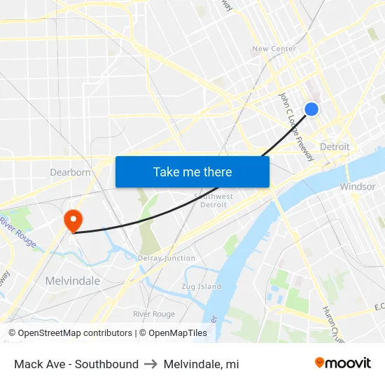 Mack Ave - Southbound to Melvindale, mi map