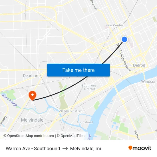 Warren Ave - Southbound to Melvindale, mi map