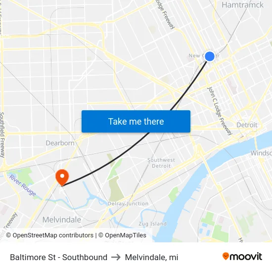 Baltimore St - Southbound to Melvindale, mi map