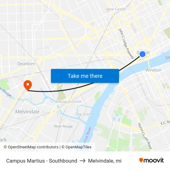 Campus Martius - Southbound to Melvindale, mi map