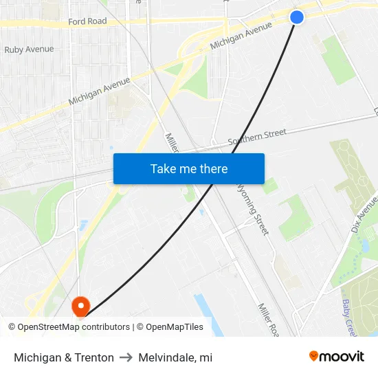 Michigan & Trenton to Melvindale, mi map