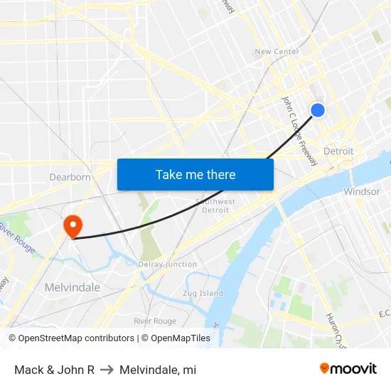 Mack & John R to Melvindale, mi map