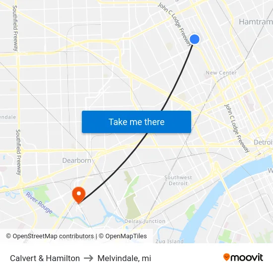Calvert & Hamilton to Melvindale, mi map