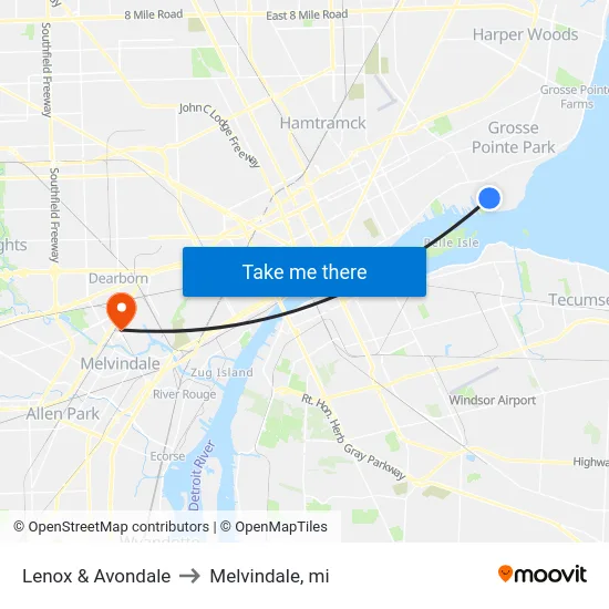 Lenox & Avondale to Melvindale, mi map