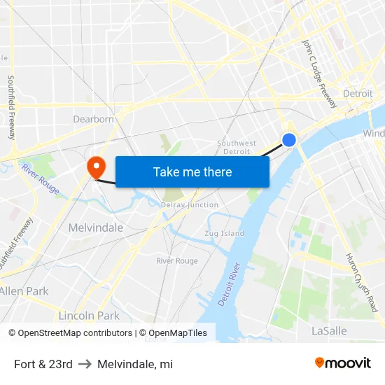 Fort & 23rd to Melvindale, mi map