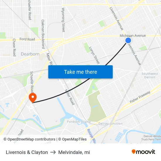 Livernois & Clayton to Melvindale, mi map