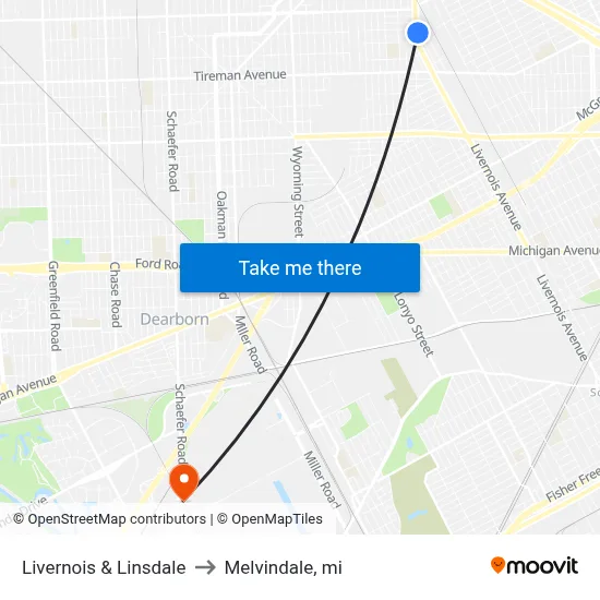 Livernois & Linsdale to Melvindale, mi map