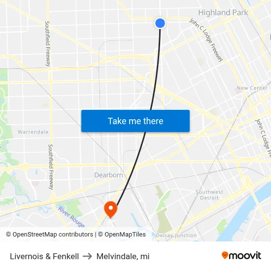 Livernois & Fenkell to Melvindale, mi map