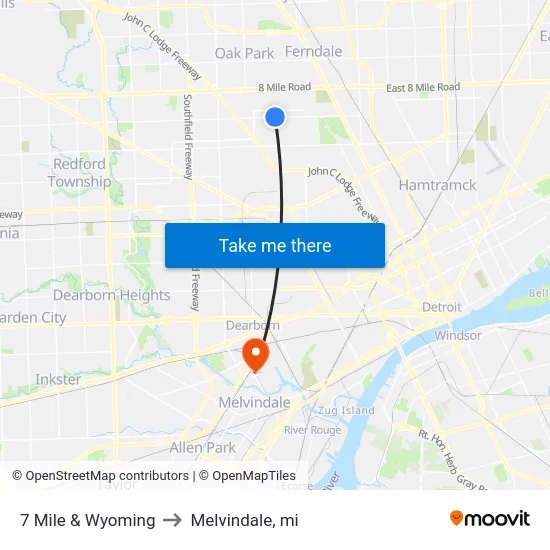 7 Mile & Wyoming to Melvindale, mi map