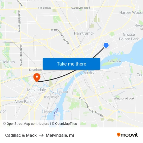 Cadillac & Mack to Melvindale, mi map