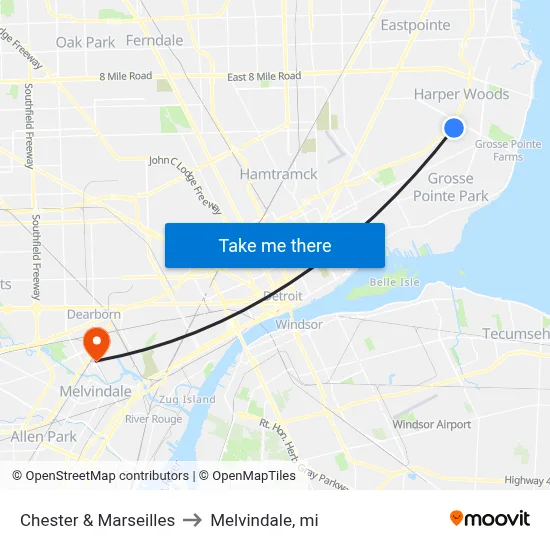 Chester & Marseilles to Melvindale, mi map