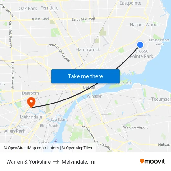 Warren & Yorkshire to Melvindale, mi map