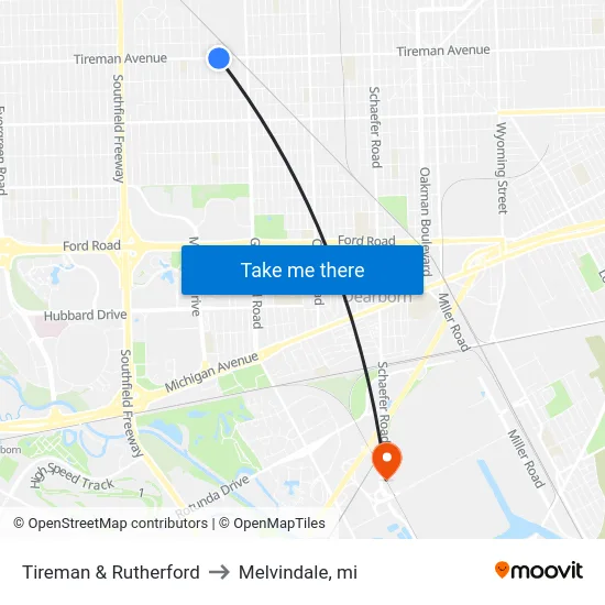 Tireman & Rutherford to Melvindale, mi map