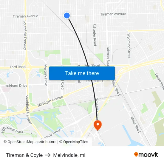 Tireman & Coyle to Melvindale, mi map