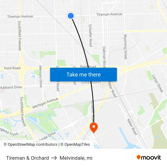 Tireman & Orchard to Melvindale, mi map
