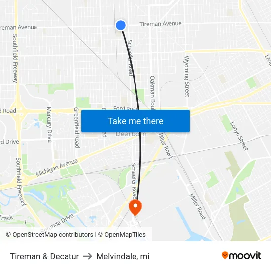 Tireman & Decatur to Melvindale, mi map