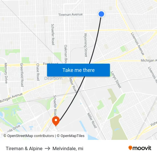 Tireman & Alpine to Melvindale, mi map