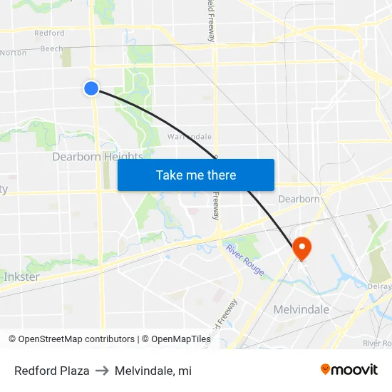 Redford Plaza to Melvindale, mi map