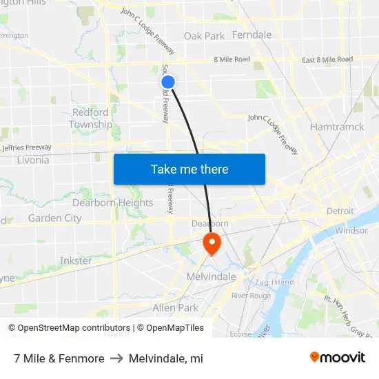 7 Mile & Fenmore to Melvindale, mi map