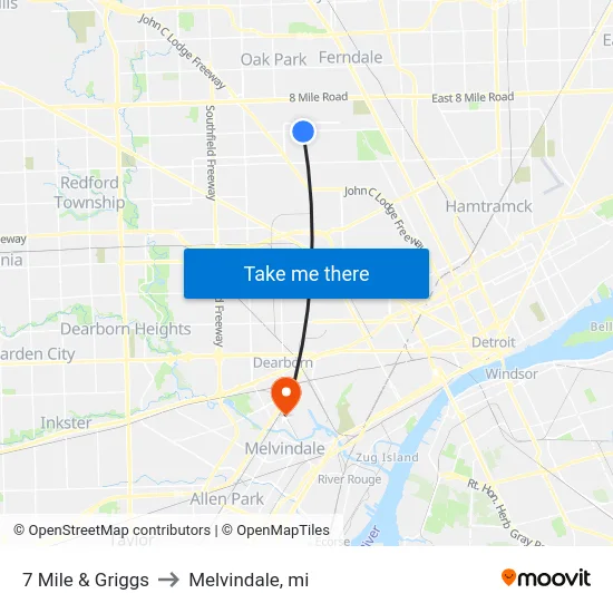 7 Mile & Griggs to Melvindale, mi map