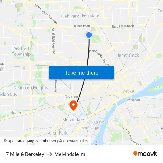 7 Mile & Berkeley to Melvindale, mi map