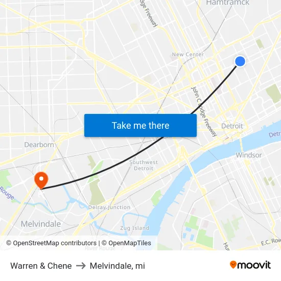 Warren & Chene to Melvindale, mi map