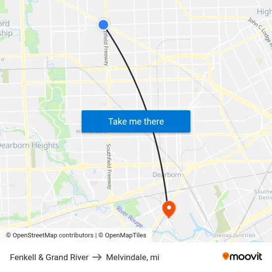 Fenkell & Grand River to Melvindale, mi map
