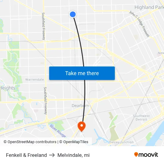 Fenkell & Freeland to Melvindale, mi map