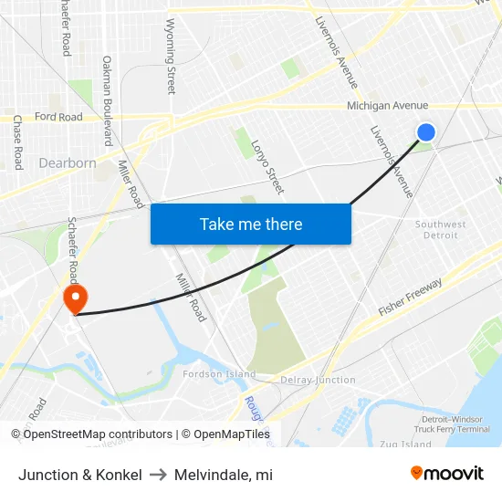 Junction & Konkel to Melvindale, mi map