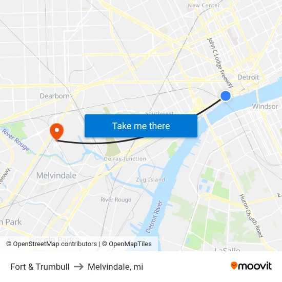 Fort & Trumbull to Melvindale, mi map