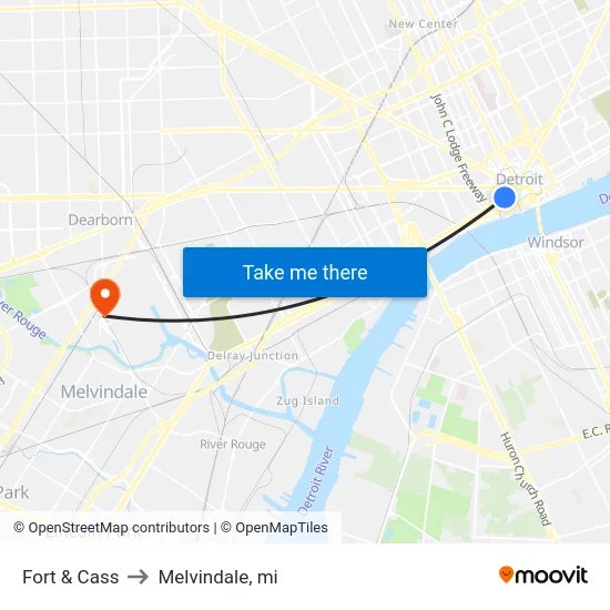 Fort & Cass to Melvindale, mi map