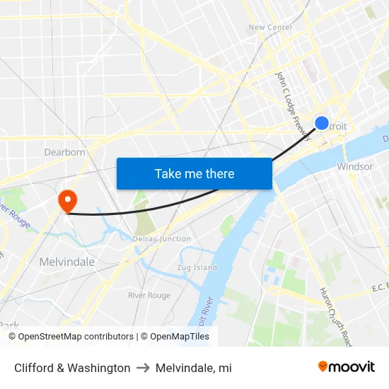 Clifford & Washington to Melvindale, mi map