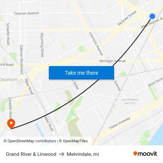 Grand River & Linwood to Melvindale, mi map