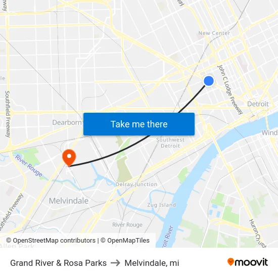 Grand River & Rosa Parks to Melvindale, mi map