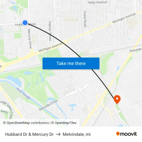 Hubbard Dr & Mercury Dr to Melvindale, mi map