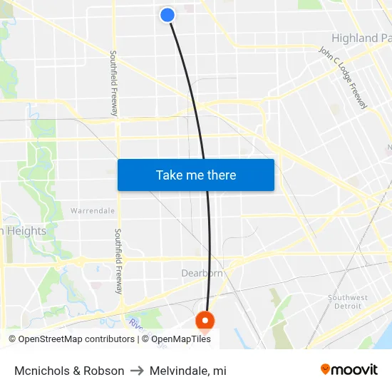 Mcnichols & Robson to Melvindale, mi map
