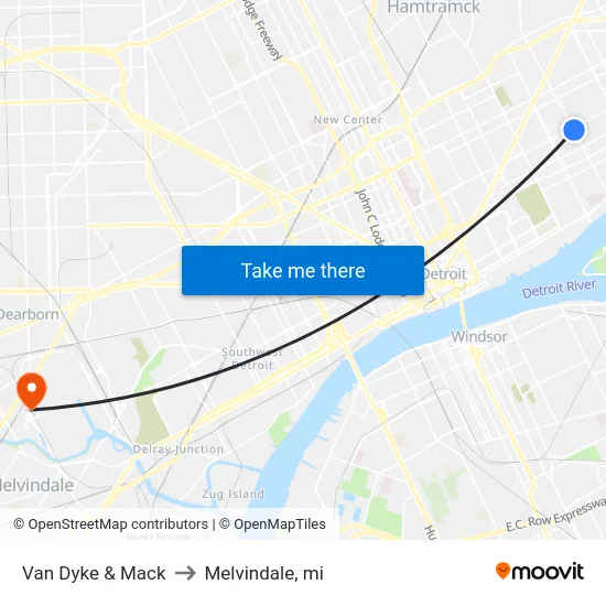 Van Dyke & Mack to Melvindale, mi map