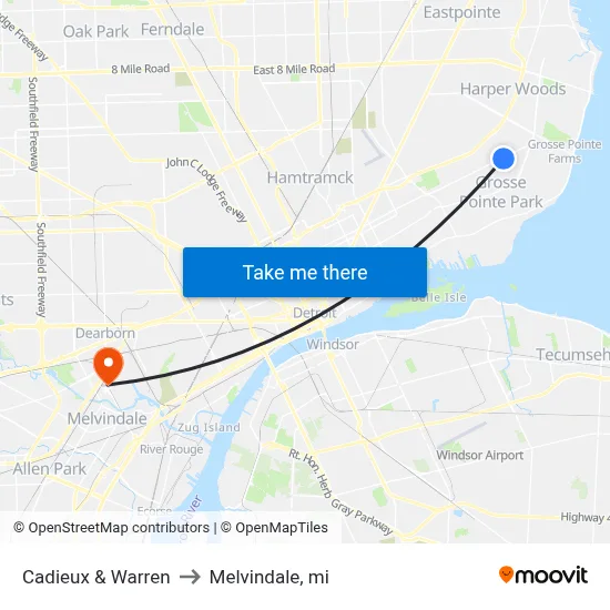 Cadieux & Warren to Melvindale, mi map