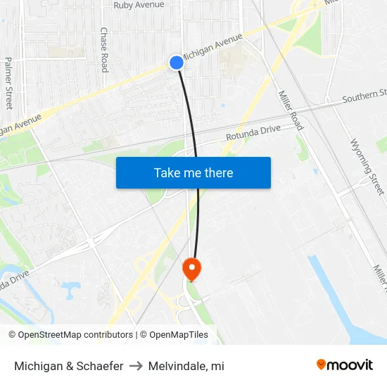 Michigan & Schaefer to Melvindale, mi map