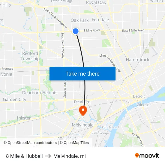 8 Mile & Hubbell to Melvindale, mi map