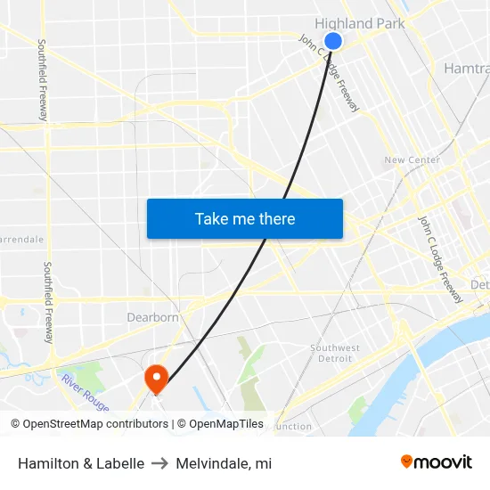 Hamilton & Labelle to Melvindale, mi map