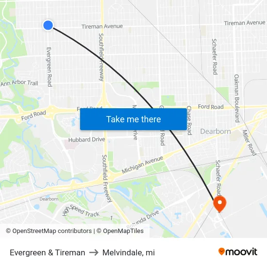 Evergreen & Tireman to Melvindale, mi map