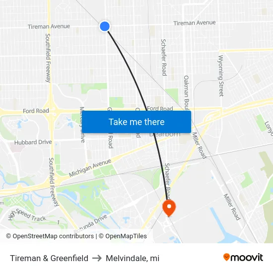 Tireman & Greenfield to Melvindale, mi map