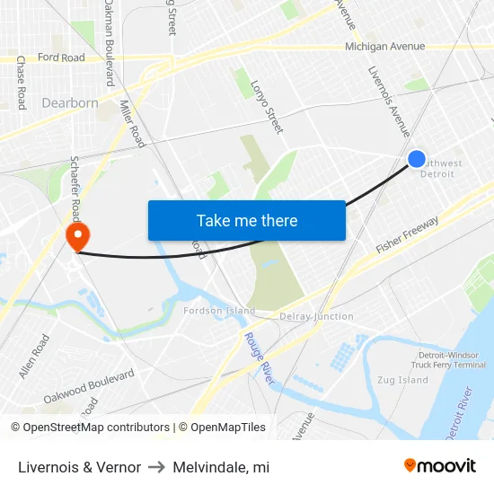 Livernois & Vernor to Melvindale, mi map