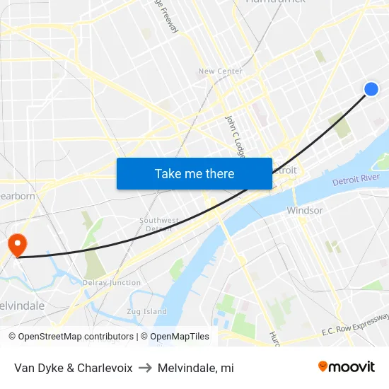 Van Dyke & Charlevoix to Melvindale, mi map