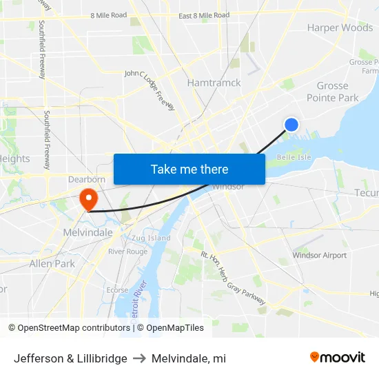 Jefferson & Lillibridge to Melvindale, mi map